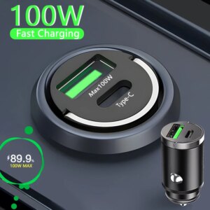 Mini kahe pordiga 100W auto kiirlaadija