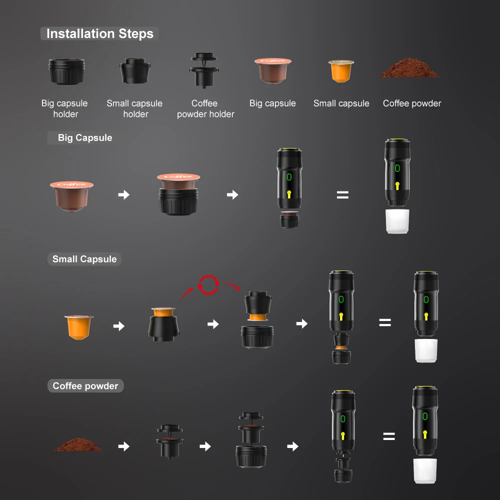Kaasaskantav juhtmevaba espresso kohvimasin 3-in-1 reisimiseks - Pilt 5